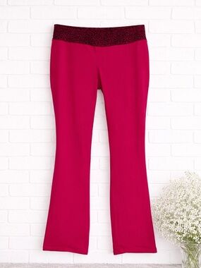 New York & Company Magenta Flare Yoga Pants with Leopard Patterned Waistband XL